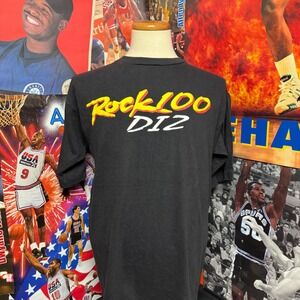 Vintage Rock 100 Diz Black 80s Single Stitch‎ Orlando Radio Station Tee Sz Large